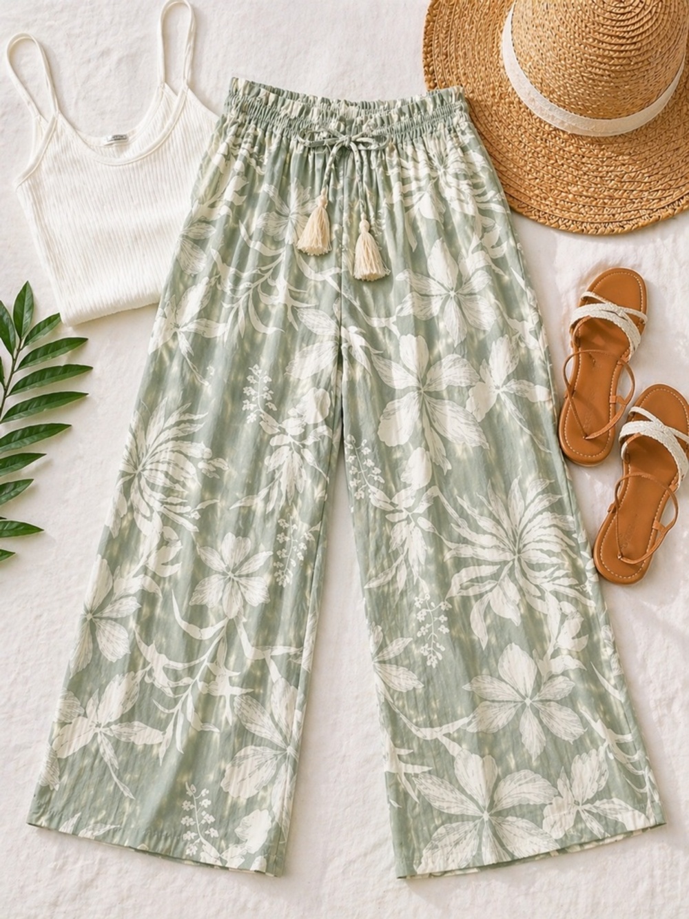 Kiwi Punch Tropical Wide Leg Lounge Pants Smocked Waist Size M